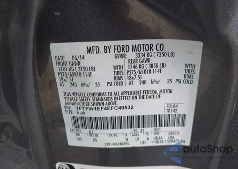 2014 Ford F-150 Xlt from USA, damaged, VIN 1FTFW1EF4EFC49532